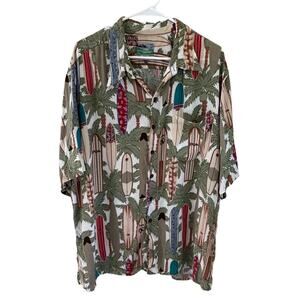 Vintage Reyn Spooner Spun Rayon Surfboard Palm Tree Hawaiian Shirt XXL